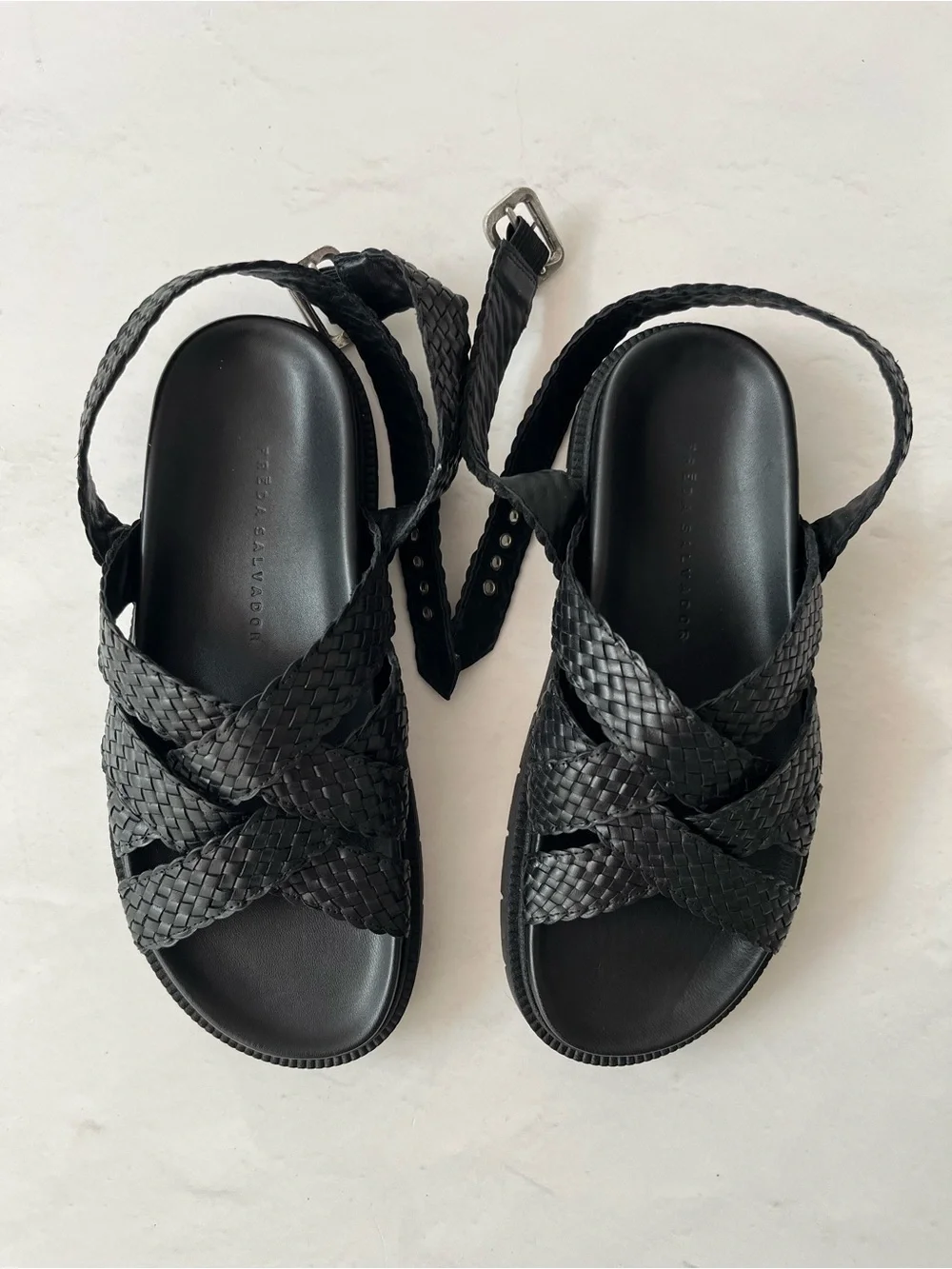 Freda Salvador $395 Glen Woven Leather Sandal Black 8